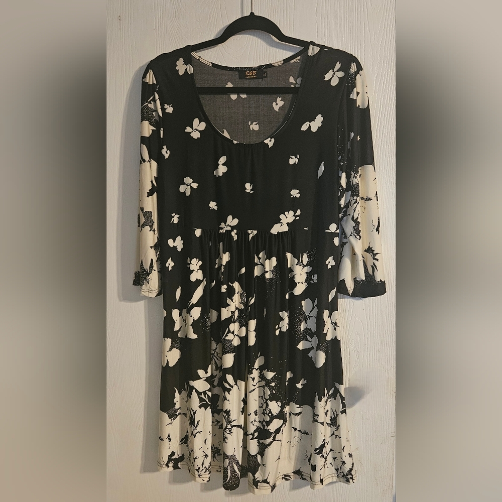 Black and White Floral Midi Dress